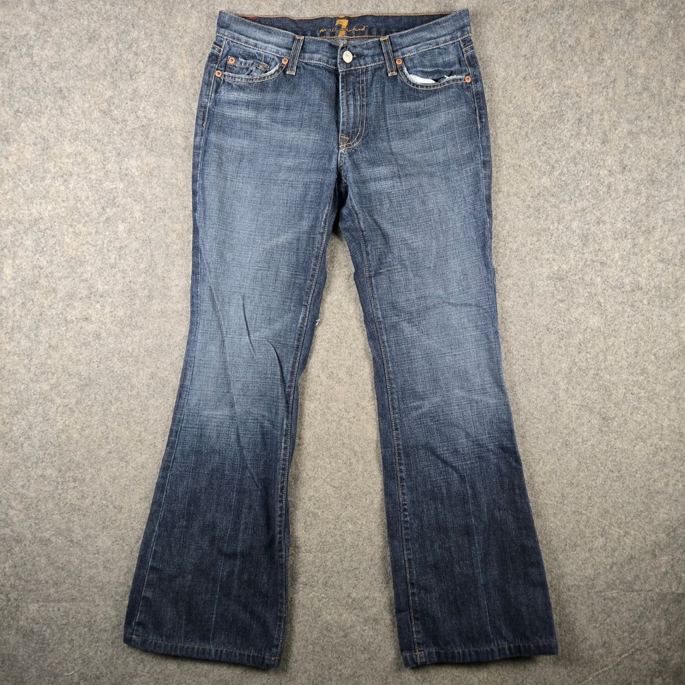 7 For All Mankind Flare Jeans Womens 30 Blue Denim Low Rise Studded Y2K Boho 90s